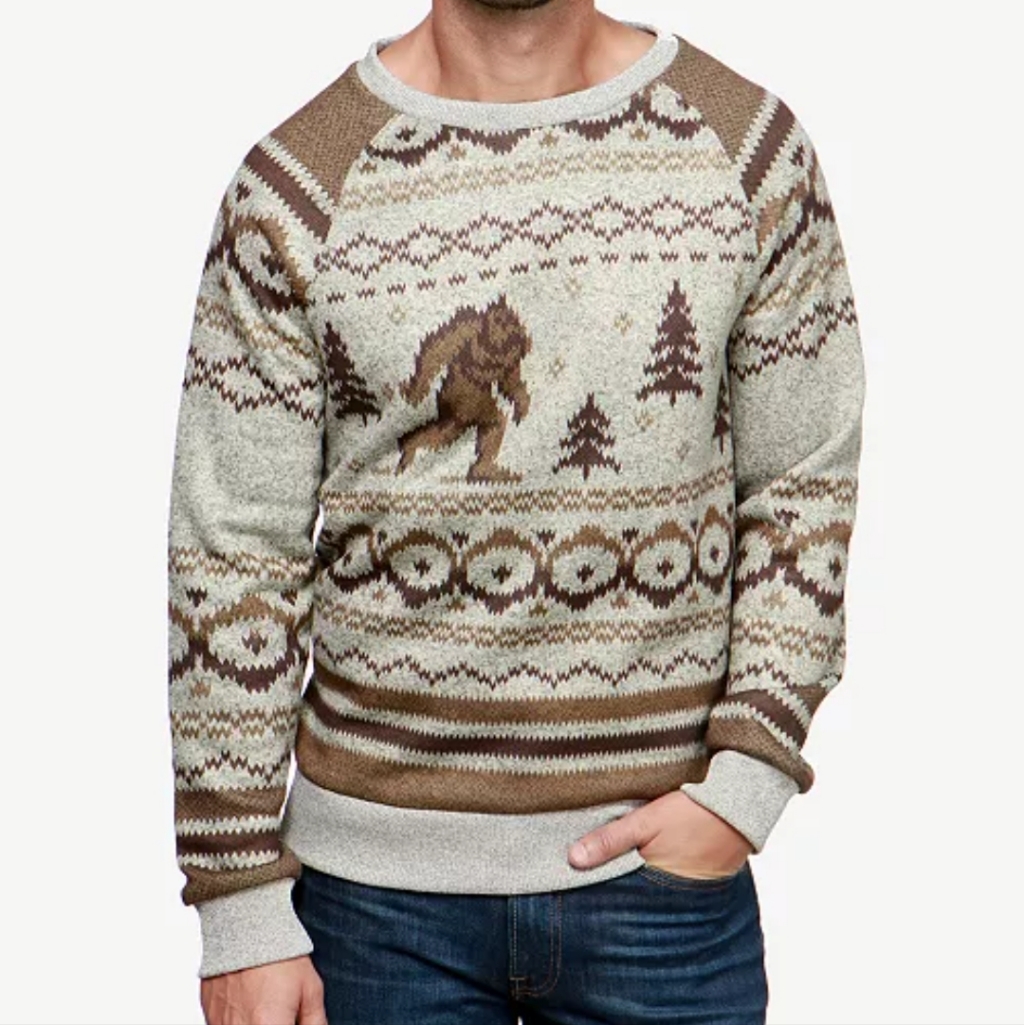 Lucky Brand Brown And Gray Bigfoot Christmas Sweater New - Large